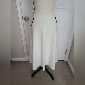 NWOT White House Black Market White A-Line Skirt with Black Buttons